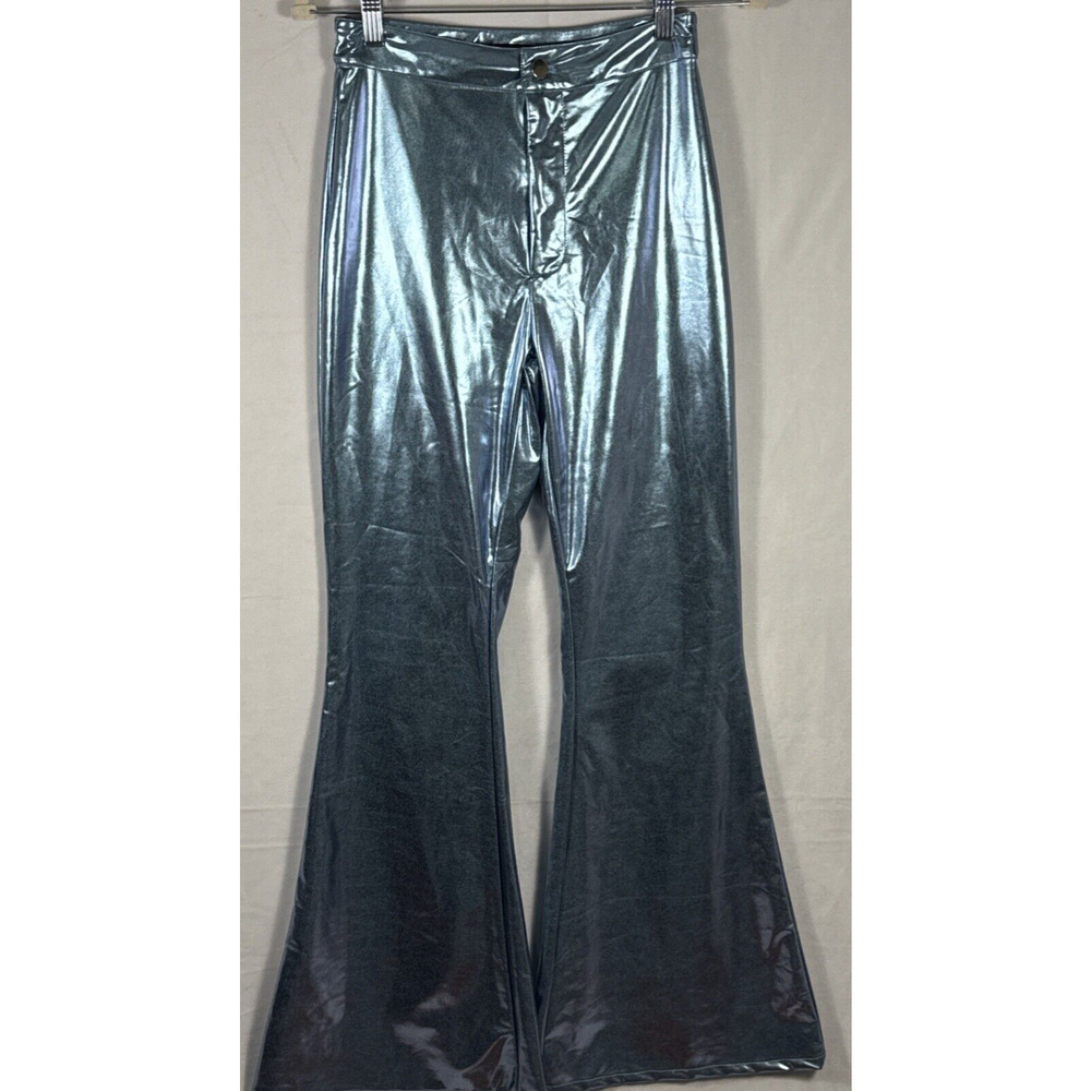 Finesse Women‎ Metallic Blue Polyester Spandex Bell-Bottoms Pants Size Small